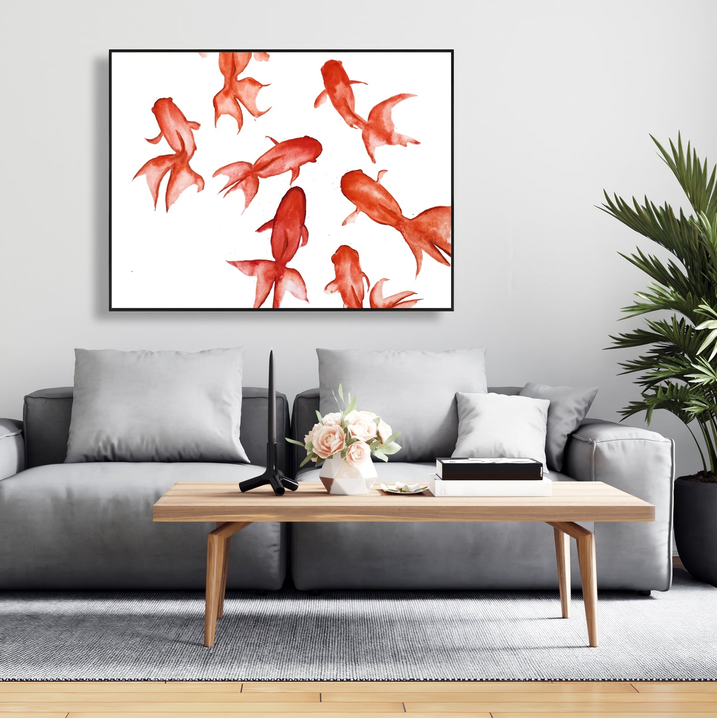 Toile Animaux d'Asie | Poissons rouges, décoration d'intérieur encadrée
