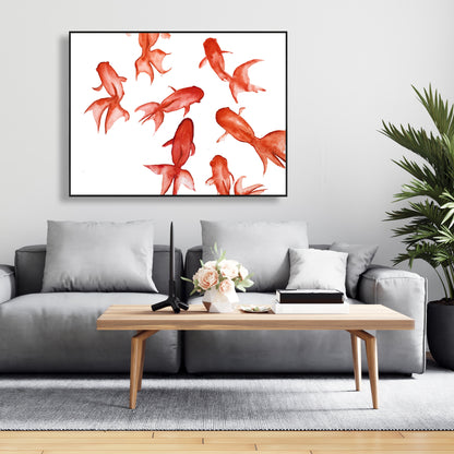 Toile Animaux d'Asie | Poissons rouges, décoration d'intérieur encadrée