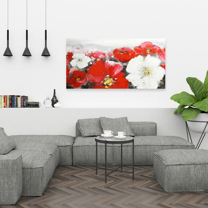 Red and White Flowers Field Canvas - Botanical Home Decor