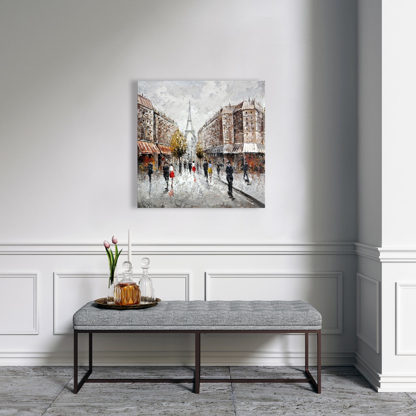 Paris Busy Street Canvas | Contemporary Brown Cities Decor