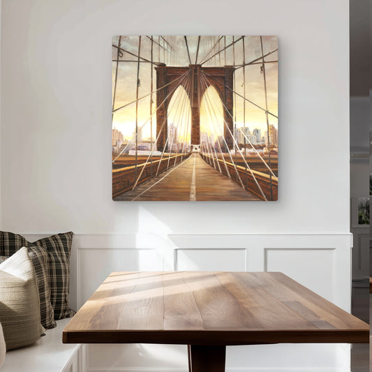 Sunset on the Brooklyn Bridge Metal Print | Hyperrealist Decor