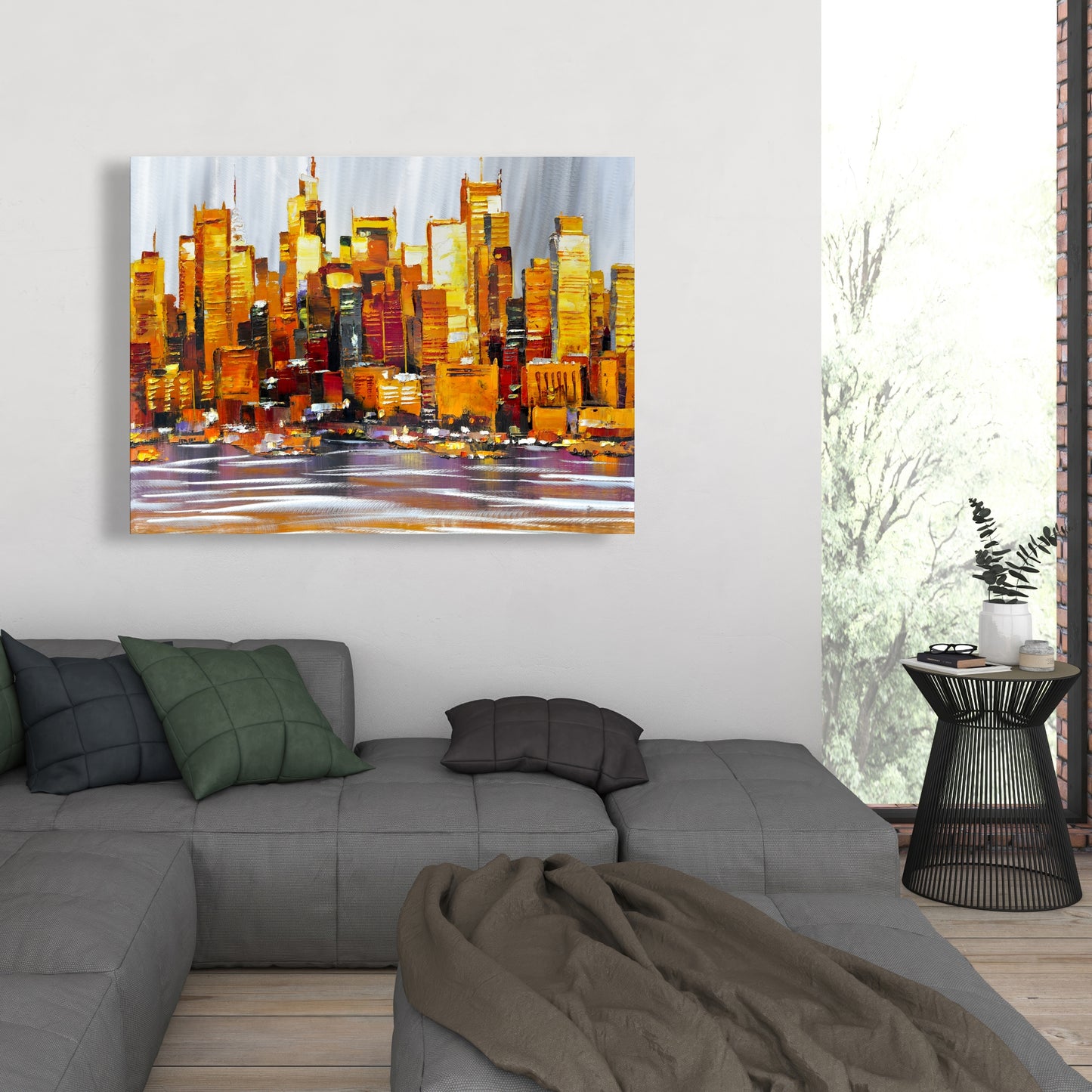 Orange Buildings Canvas | Contemporary Bedroom Wall Art Decor