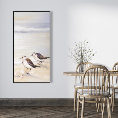 Deux bécasseaux sur la plage | Toile encadrée grise marine