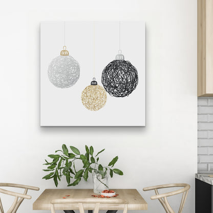 Toile « Trois boules de Noël » – Décoration murale moderne pour chambre à coucher
