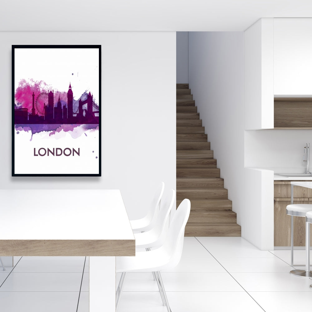 Purple Silhouette of London Canvas | Retro Bedroom Wall Art