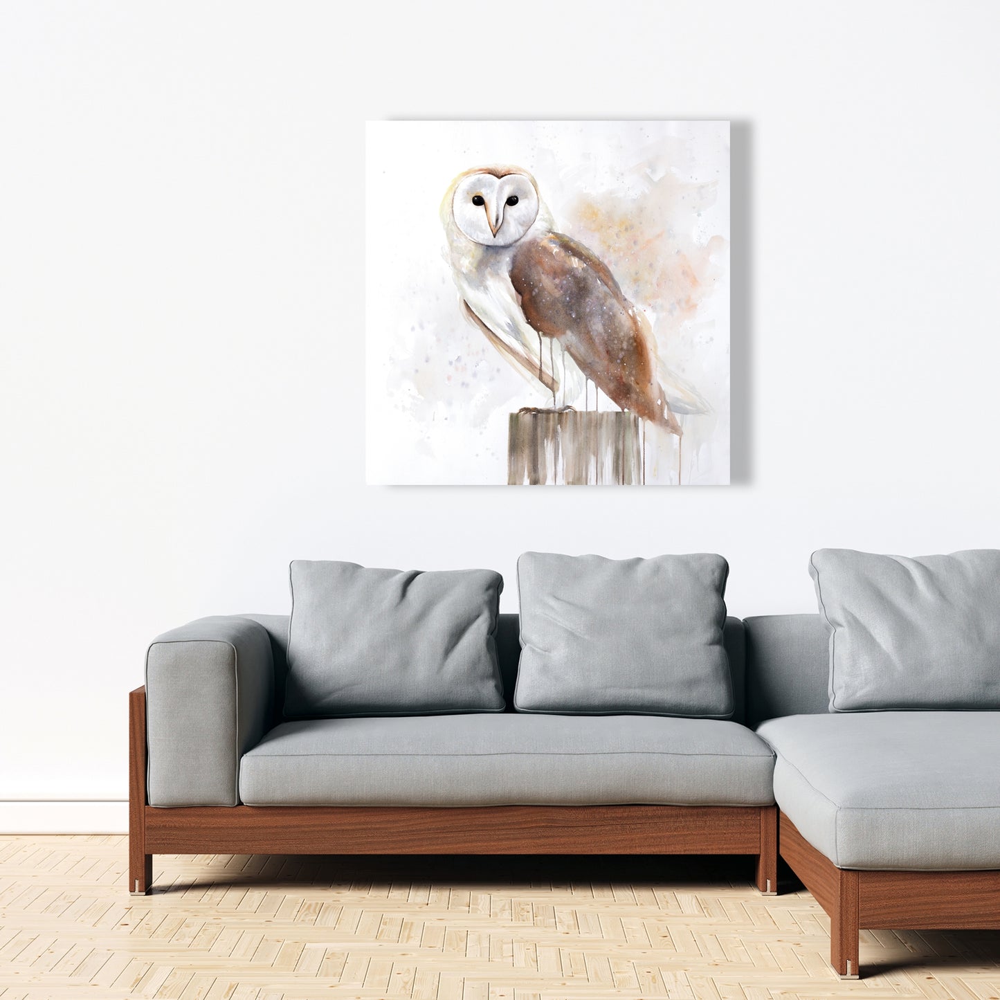 Toile rustique représentant une chouette effraie | Décoration murale