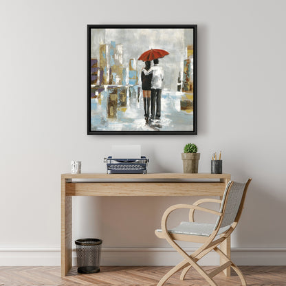 Couple marchant sous un parapluie | Toile encadrée abstraite