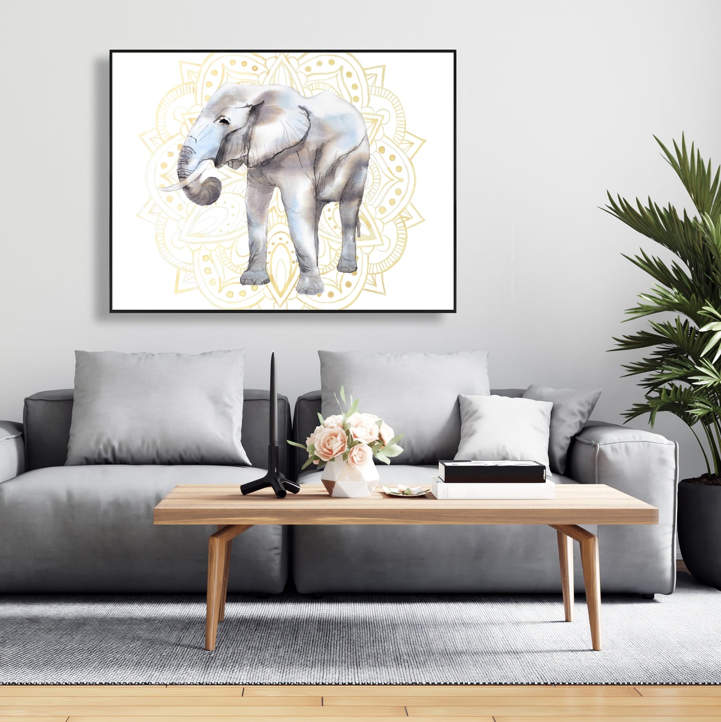 Toile Mandala Éléphant | Décoration de chambre bohème encadrée