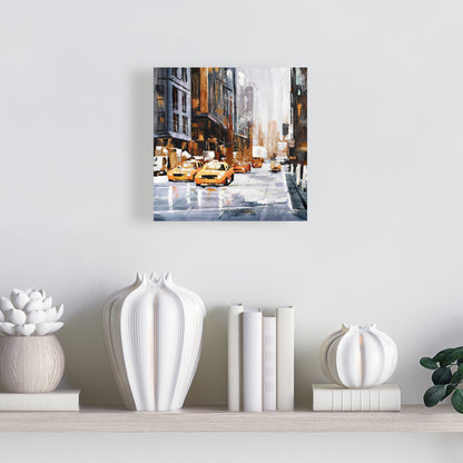 Big City Street Canvas with Yellow Taxi - Brown Bedroom Decor