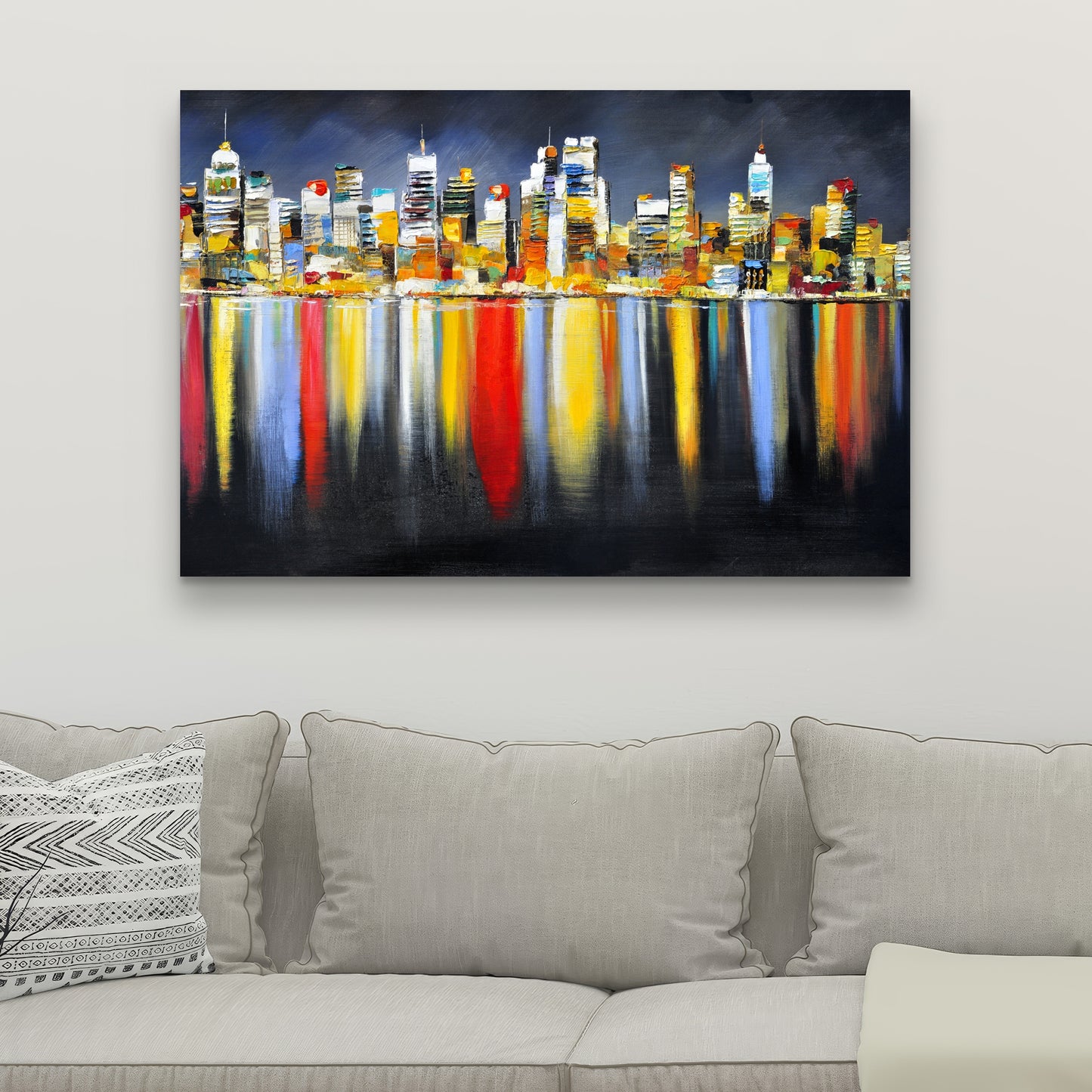 Colorful Night Cityscape Canvas | Contemporary Bedroom Decor