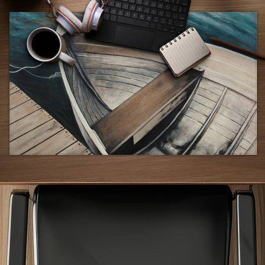 Abandoned Rowboats Marine Boat Blue Desk Mat for Home Decor