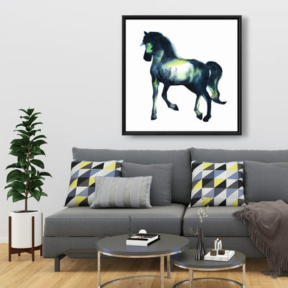 Toile encadrée élégante représentant un cheval bleu - Décoration d'intérieur avec animaux de la ferme