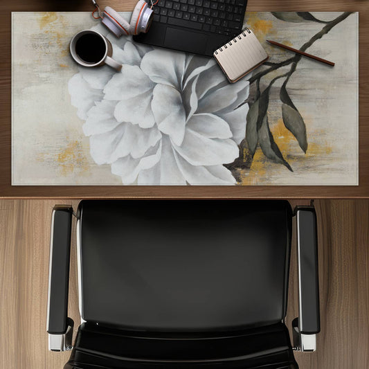 White Peony Desk Mat | Rustic Floral Botanical Home Decor