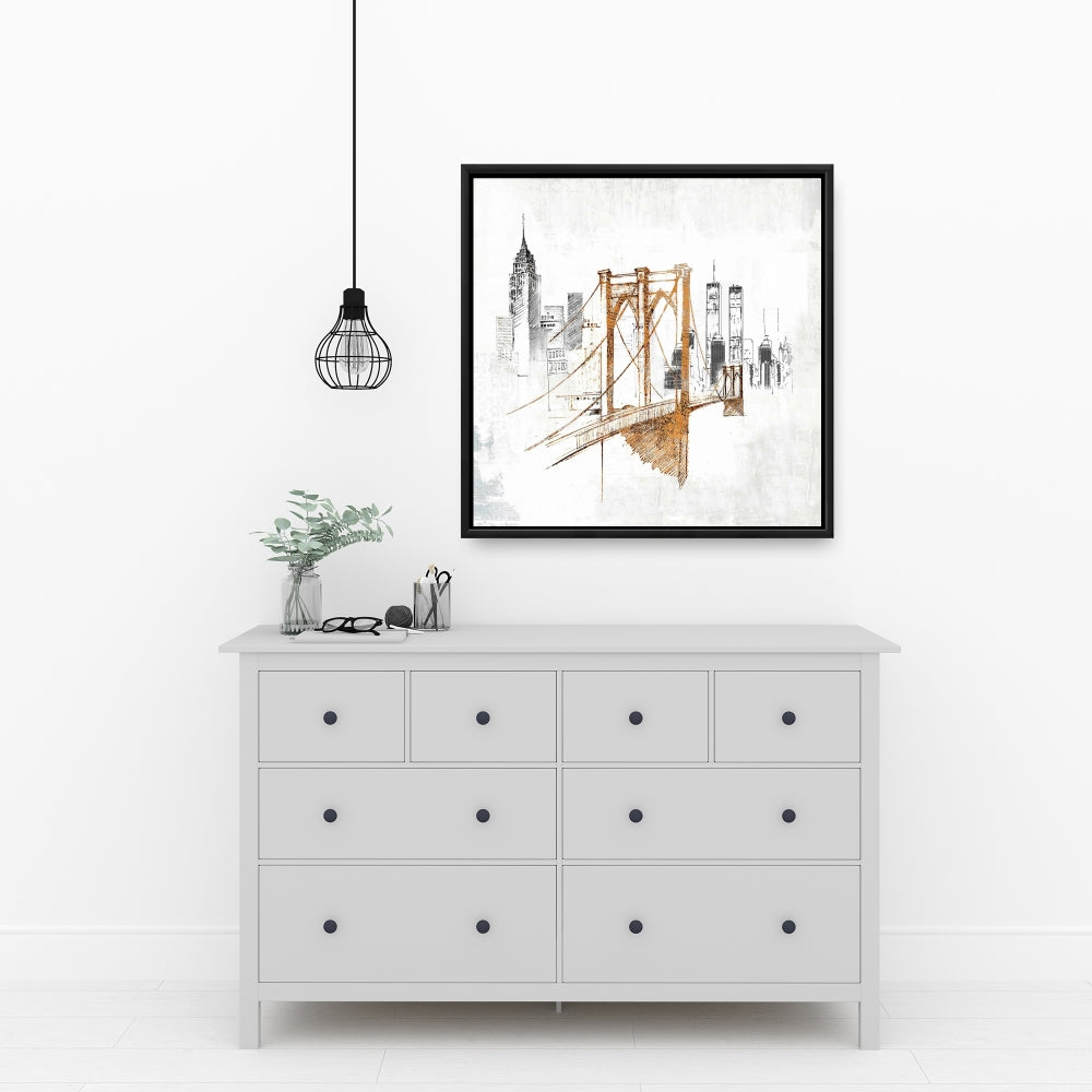Croquis flou du pont de Brooklyn | Décoration d'intérieur sur toile encadrée