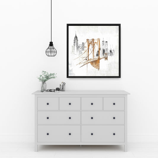 Croquis flou du pont de Brooklyn | Décoration d'intérieur sur toile encadrée