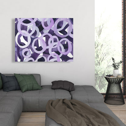 Toile abstraite avec anneaux violets – Décoration de chambre illustrative