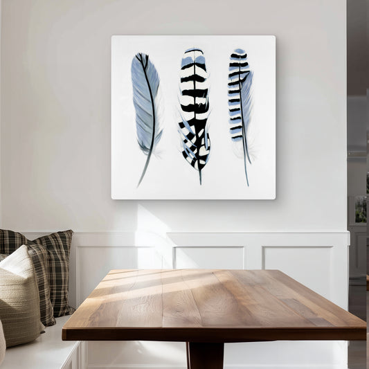 Delicate feathers - Blue Metal Print for Home Decor | Art