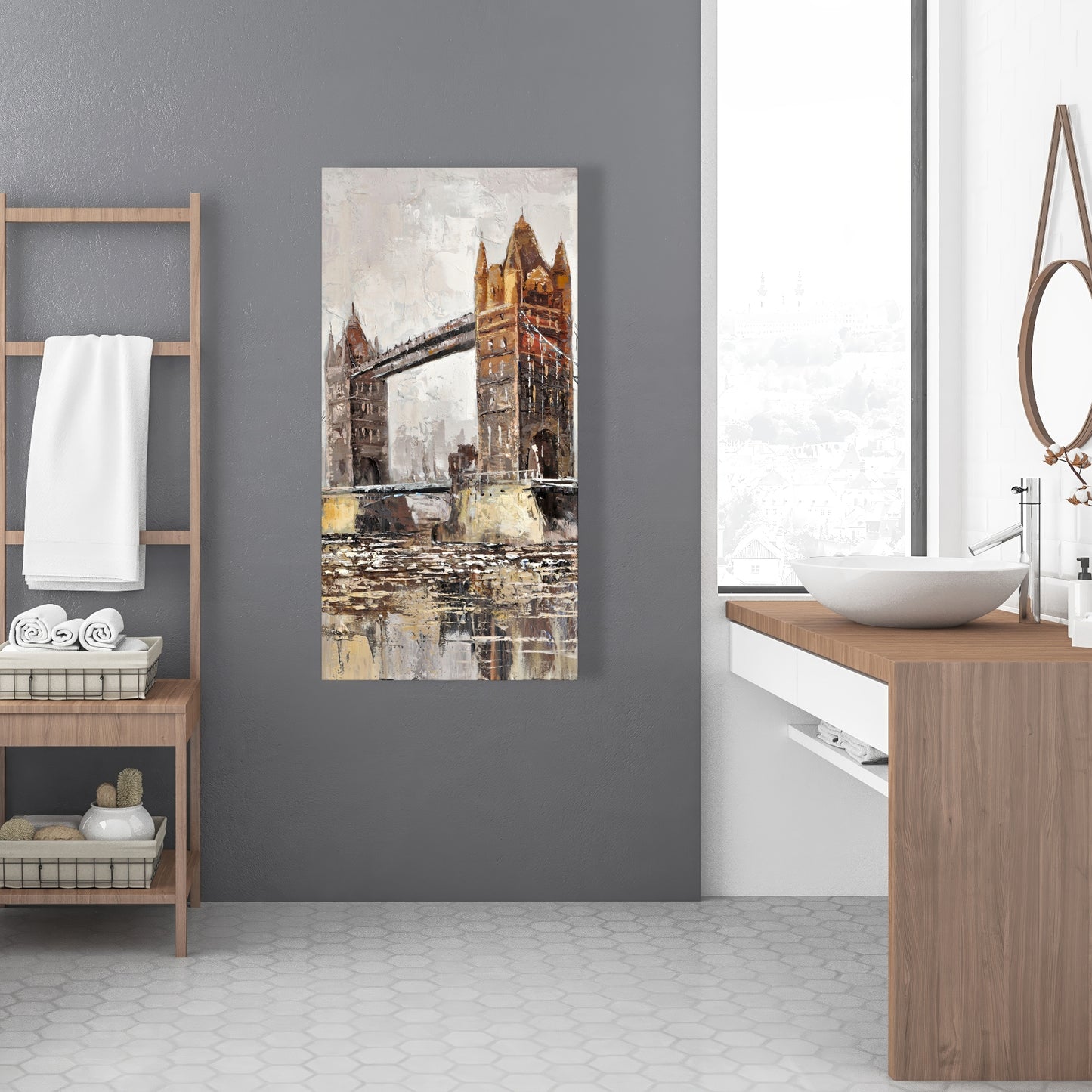 Contemporary Orange London Tower Bridge Canvas - Home Decor