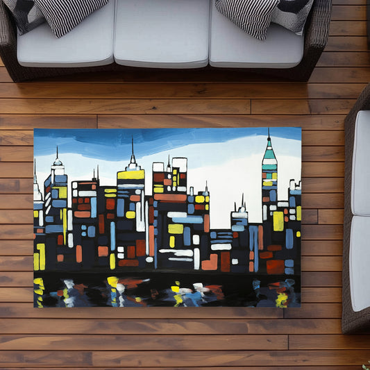 Colorful Skyline - Cities Bedroom Outdoor Area Rug for Home Decor