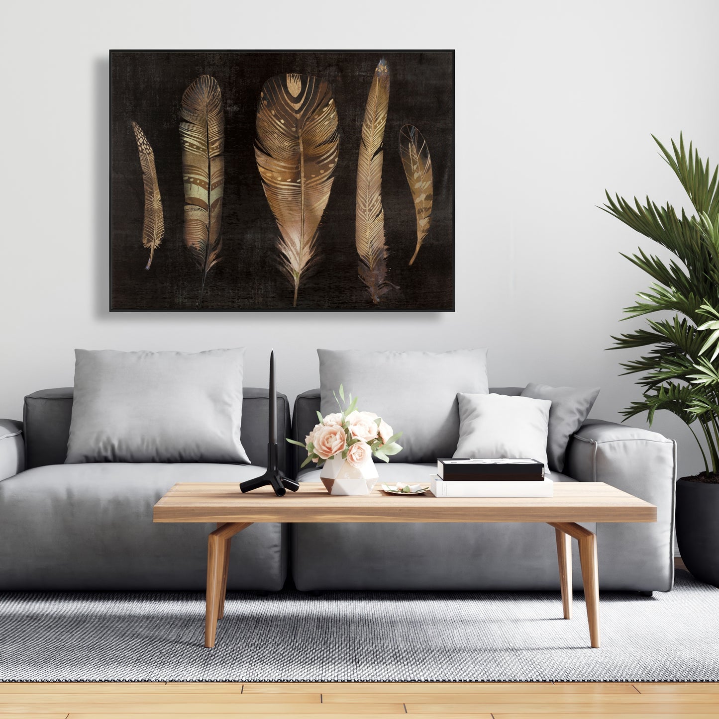 Ensemble de plumes marron | Décoration de chambre à coucher sur toile encadrée