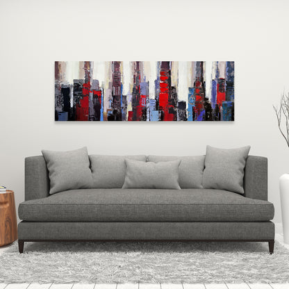 Toile abstraite de bâtiments rouges et bleus – Décoration d'intérieur