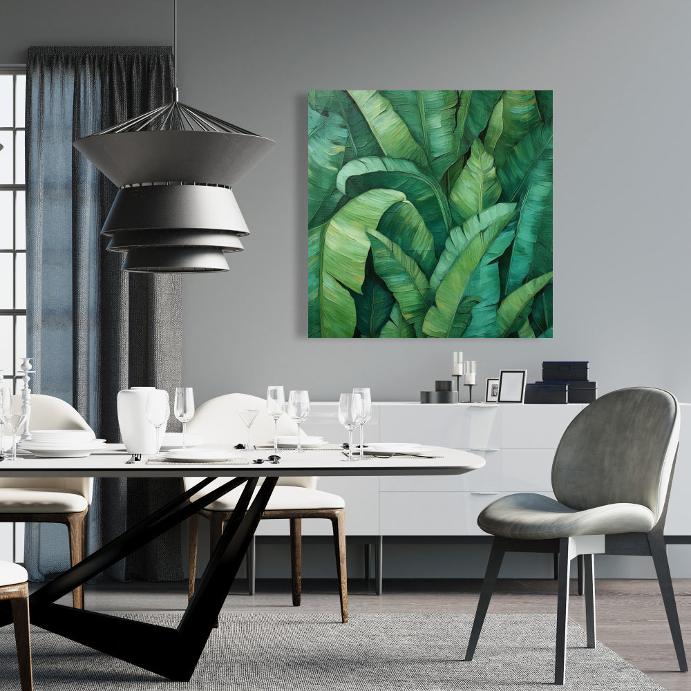 Toile verte à feuilles denses | Décoration murale pour chambre