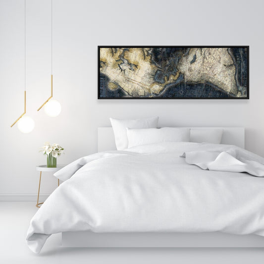 Carte du monde ancienne sur toile encadrée vintage | Décoration vue satellite