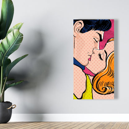 Toile rétro bleue style Pop Art pour couple | Décoration d'intérieur pour femme