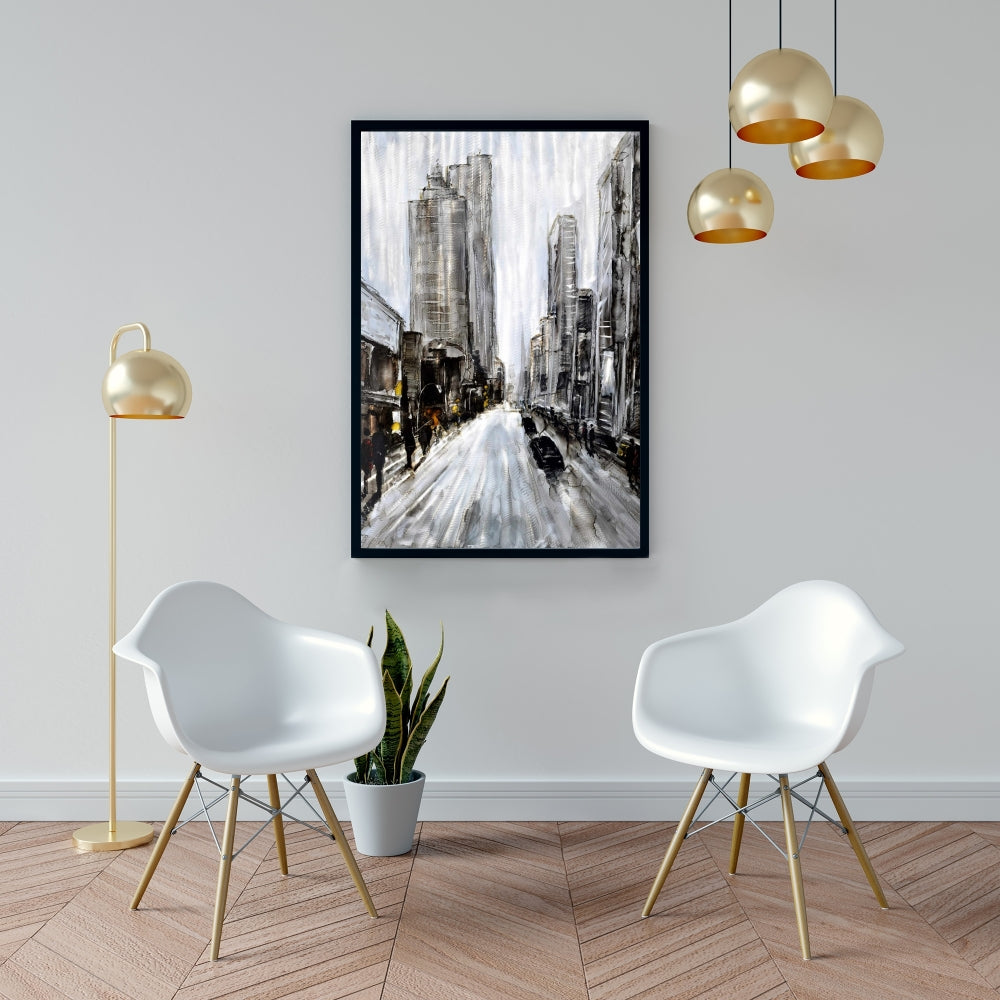 Toile « Rue grise et sombre » : décoration murale encadrée