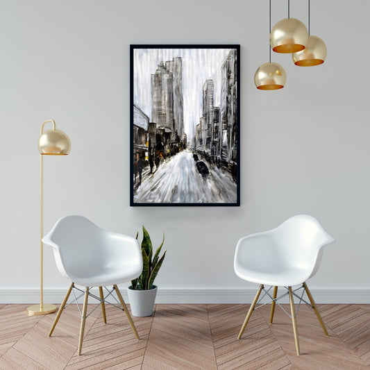 Toile « Rue grise et sombre » : décoration murale encadrée