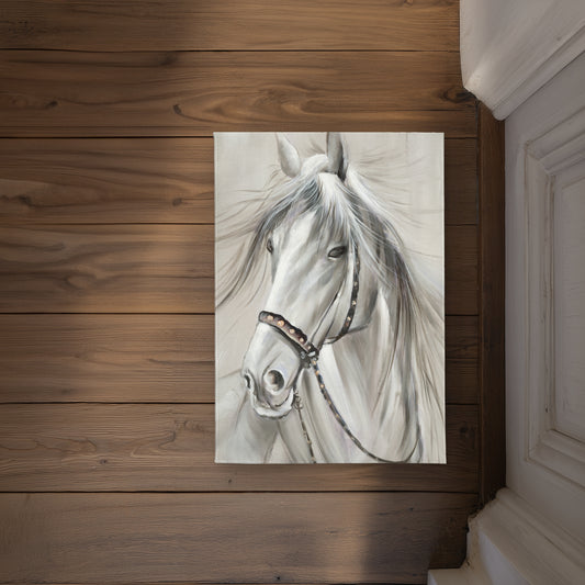 Worthy White Horse Gray Indoor Outdoor Door Mat | Home Decor