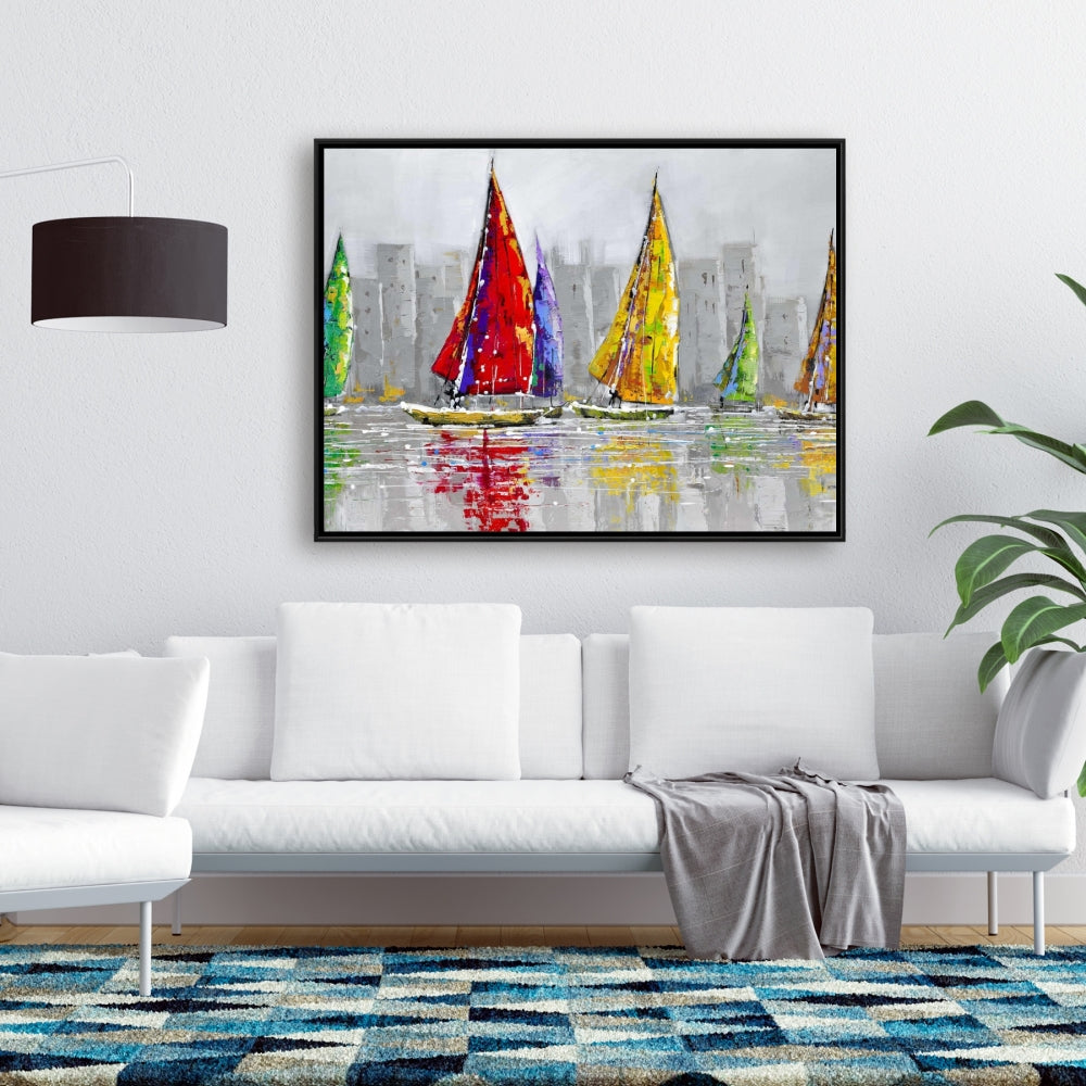 Voiliers au vent | Toile encadrée grise | Décoration d'intérieur