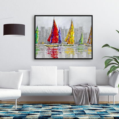 Voiliers au vent | Toile encadrée grise | Décoration d'intérieur