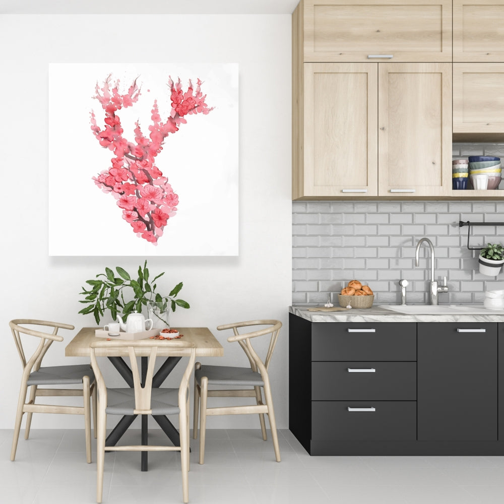 Toile Cerf avec fleurs de cerisier – Décoration d'intérieur rose asiatique