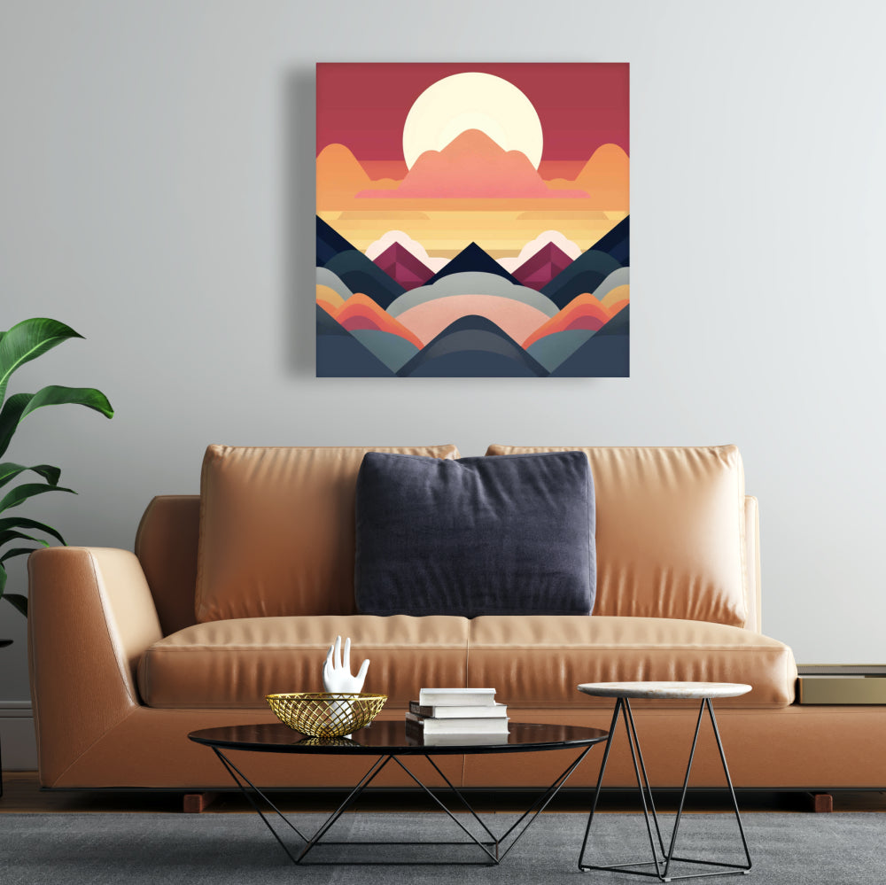 Symmetrical Mountain Blue Canvas | Minimalist Bedroom Decor