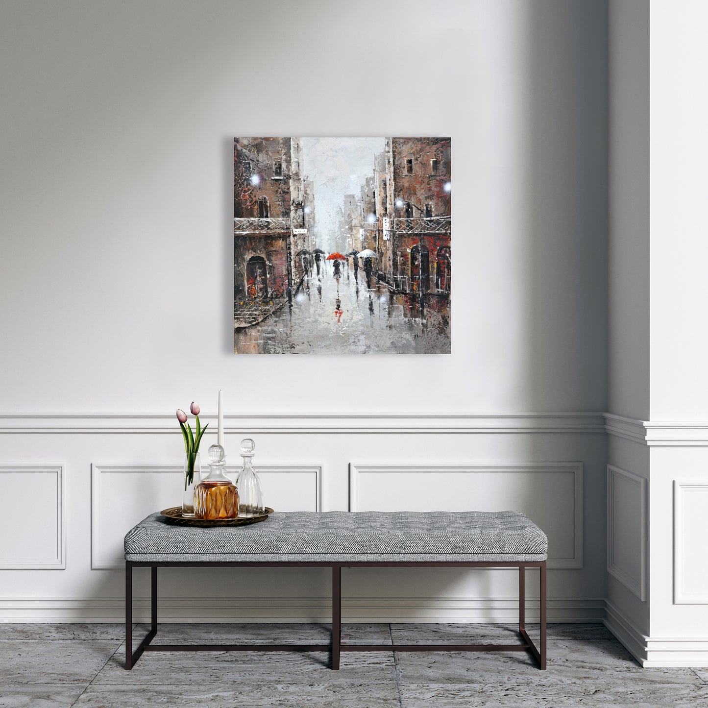 City Rain Canvas - Modern Bedroom Wall Art | Home Decor