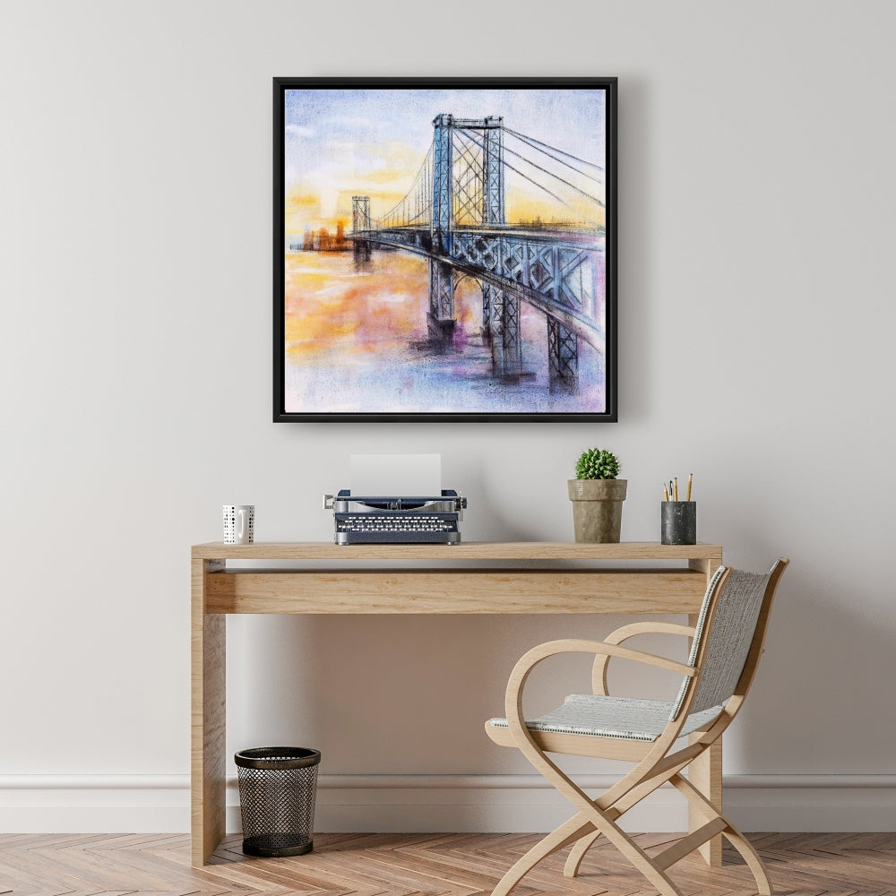 Toile encadrée abstraite représentant le pont de Brooklyn - Décoration murale pour chambre à coucher