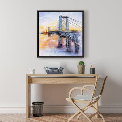 Toile encadrée abstraite représentant le pont de Brooklyn - Décoration murale pour chambre à coucher