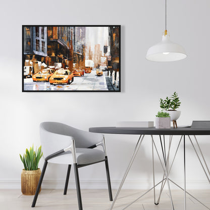Toile « Construire des villes brunes » | Rue d'une grande ville avec taxi jaune
