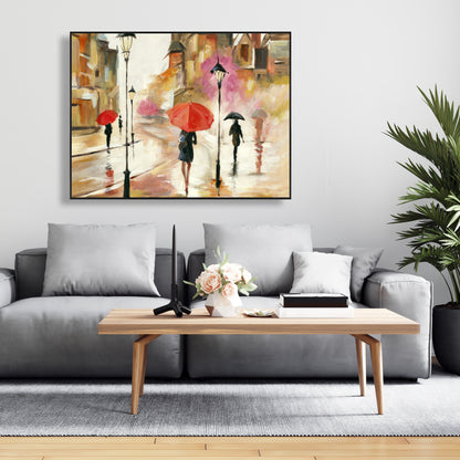 Toile encadrée « Passants sous parapluies » | Décoration d'intérieur moderne