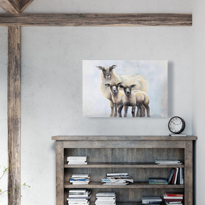 Blue Sheep Family Canvas - Farm Animal Bedroom Decor