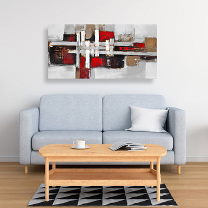 Toile grise industrielle | Formes abstraites et touches de rouge