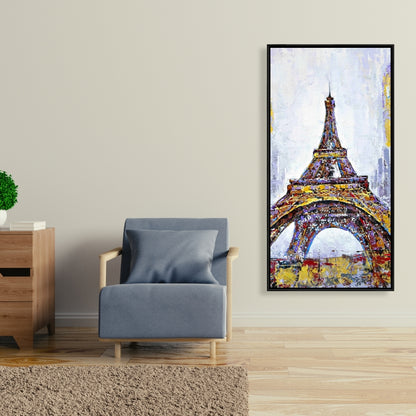Toile de chambre à coucher avec bâtiment jaune | Peinture abstraite sur la Tour Eiffel