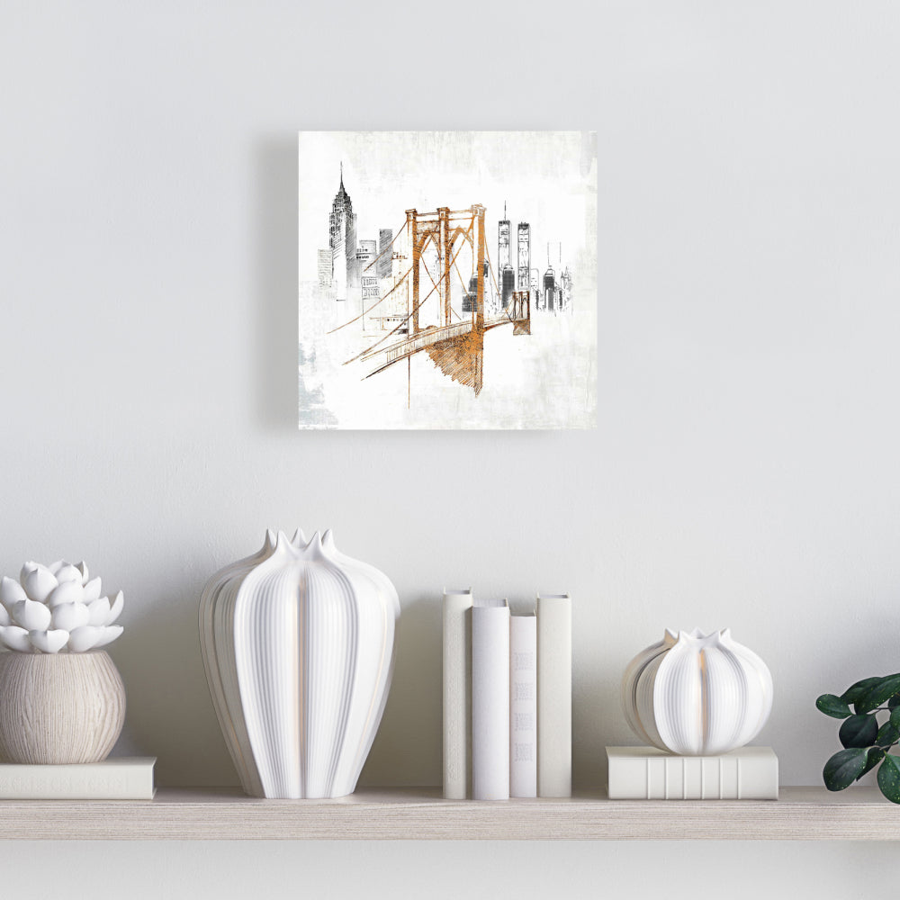 Toile de chambre à coucher avec croquis flous du pont de Brooklyn | Décoration d'intérieur