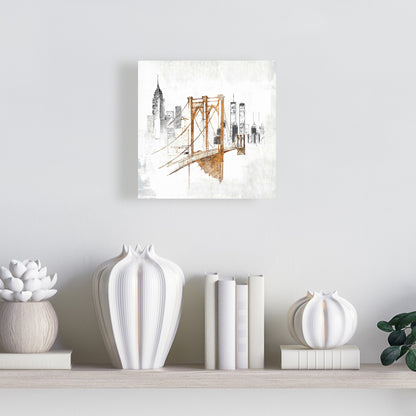 Toile de chambre à coucher avec croquis flous du pont de Brooklyn | Décoration d'intérieur