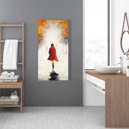 Contemporary Gray Trees Canvas - Woman in Red Coat Home Decor