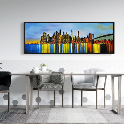 Ville de nuit avec pont | Toile encadrée | Décoration d'intérieur