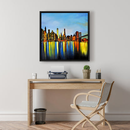 Ville de nuit avec pont | Toile encadrée | Décoration d'intérieur