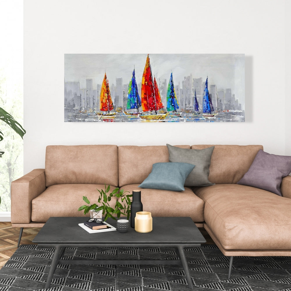 Colorful Boats Canvas - Contemporary Boat Bedroom Wall Art