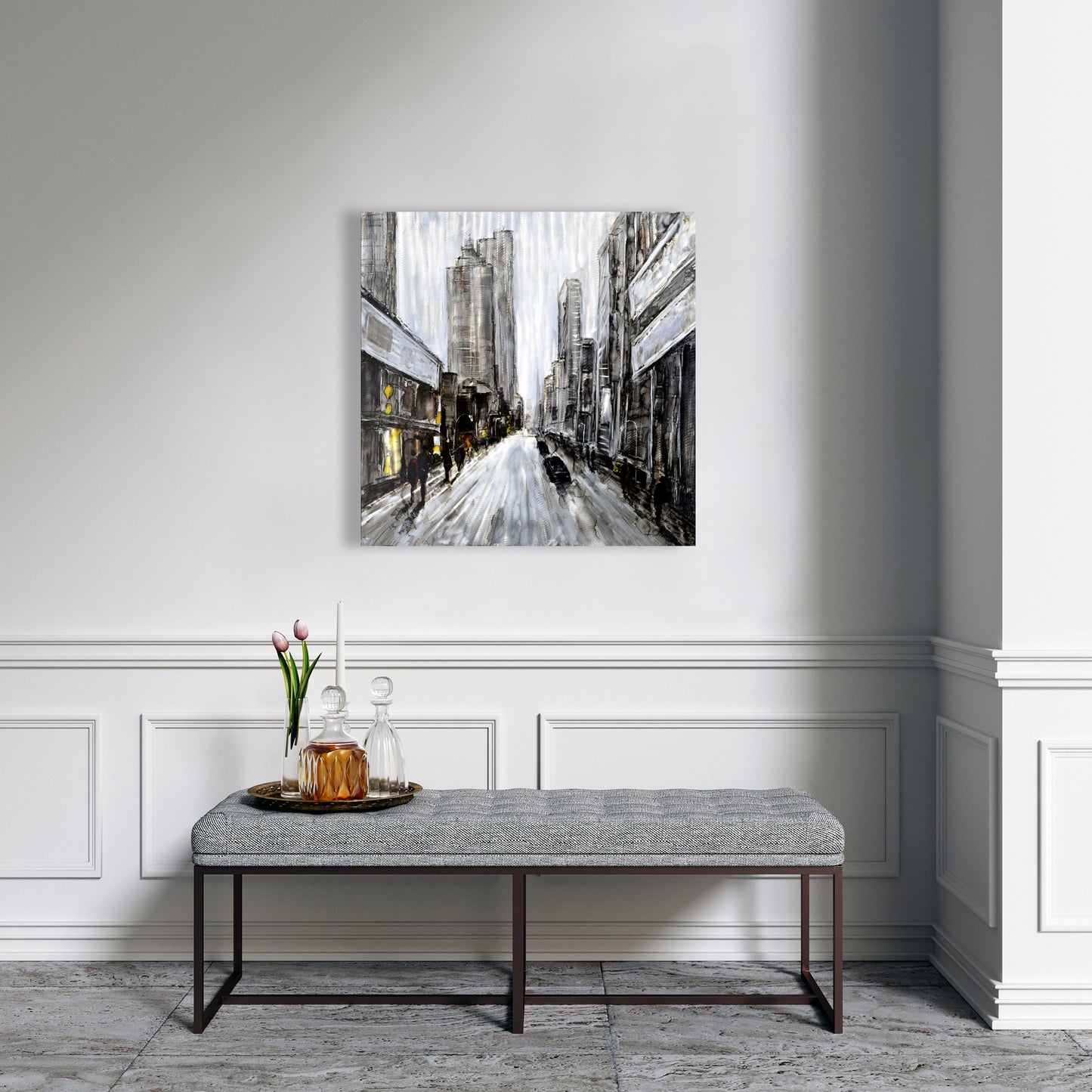 Gray Gloomy Street Canvas | Contemporary Brown Building Art
